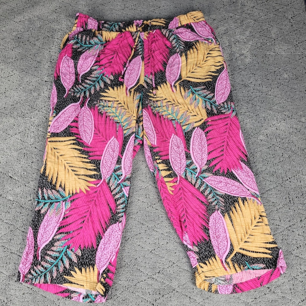 Jane Delancey Pants Womens 2XL Crop Wide Leg Pull On Floral Elastic Waist Beach